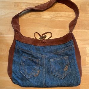 Roxy denim with brown suede hand bag/purse.